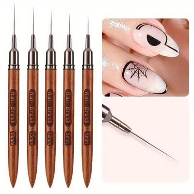 5pcs/set Round Wood Handle Art Liner DIY Painting Brush Drawing Lines Stripe Flower Painting Pen Nail Liner Brush Set with 5size