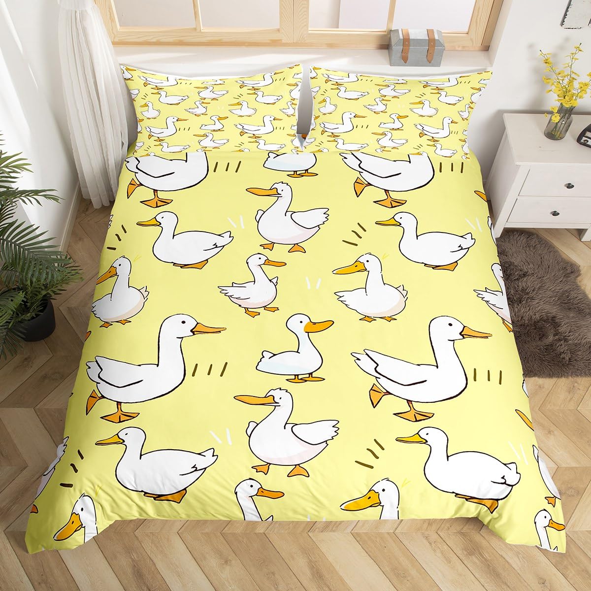 Eend Dekbedovertrek Set Dierlijke Dekbedovertrekken Voor Kinderen Jongens Slaapkamer Decor Natuurlijk Thema Dekbedovertrek Met 1 Dekbedovertrek En 2 Kussenslopen EU Single(135*200cm)3pcs