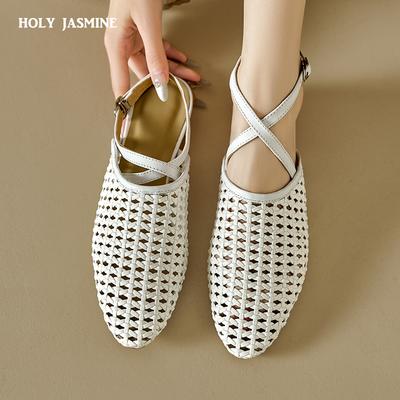 2024 Fashion Women High Heeled Sandals Genuine Leather Hollowing Weave Party Shoes Woman Kitten Heels Prom Pumps Office Shoes