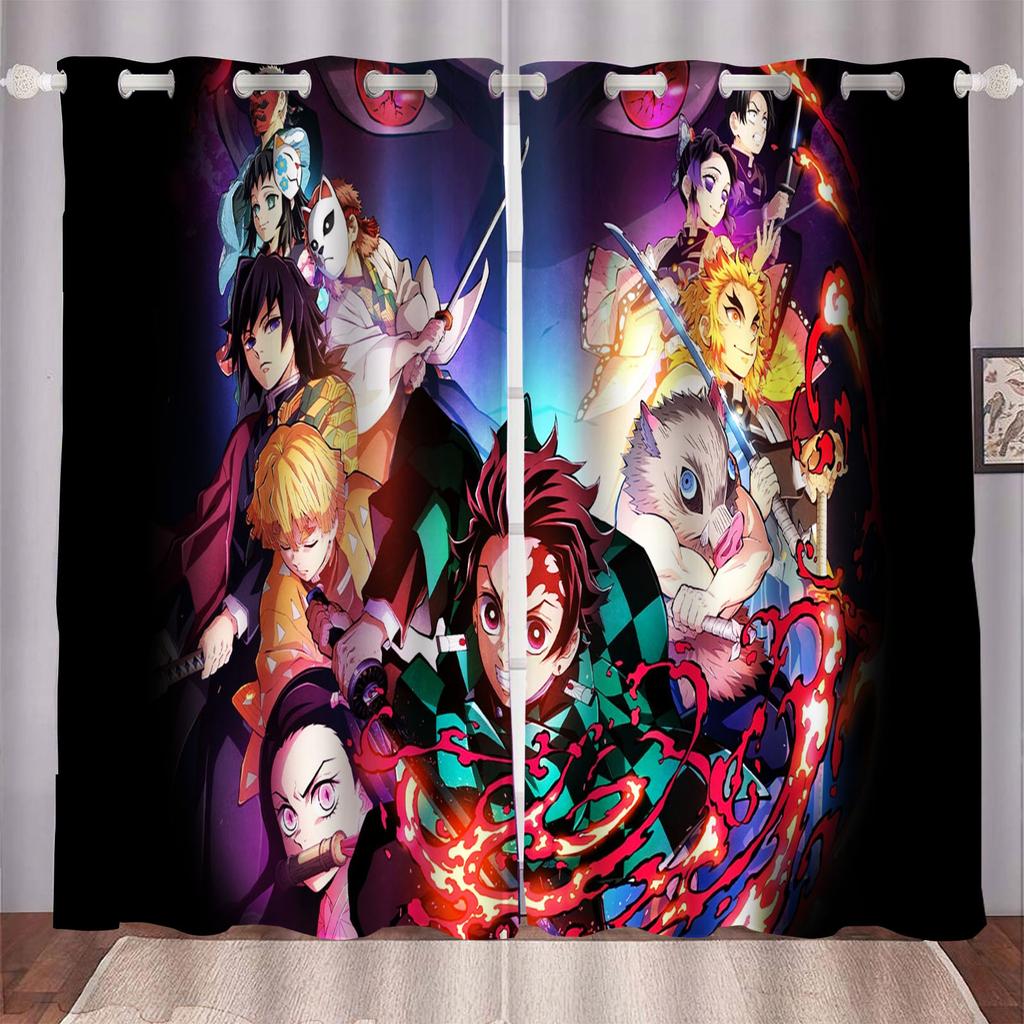 Demon Slayer Cartoon Anime Dustproof  Balcony Screen Curtains For Living Room Bedroom Blackout Curtains Polyester Home