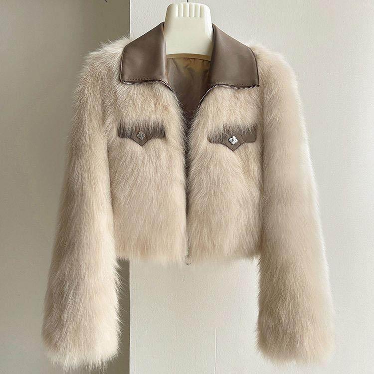 Spring and Autumn Korean Chic Polo Collar Loose Fur Coat Women Clothing Winter Coat Faux Fur Plush Short Jackets Women Tops