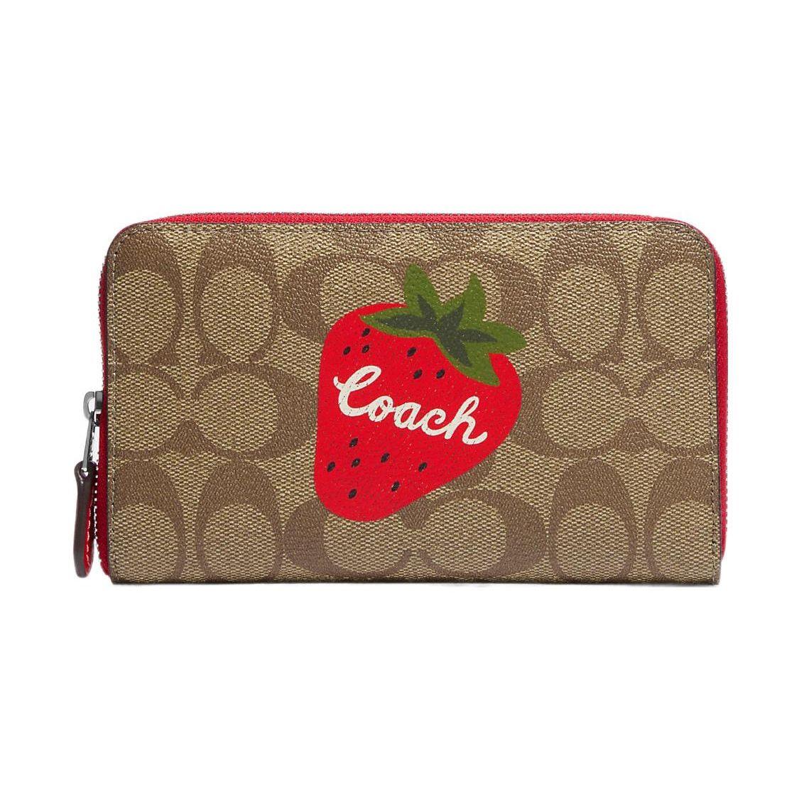 

Coach Id Zip Wallet 17 Wild Strawberry Print Classic Monogram Canvas With Leather Women Wallet Ebony Red CH529-SVRVB Basic Set (Bag+Dust Bag)