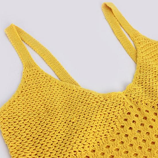 Women's Crochet Bodycon Dress Summer Knit Sleeveless Tank Dress High Slit Midi Dress Beach Cover Up Hollow Out Sundress