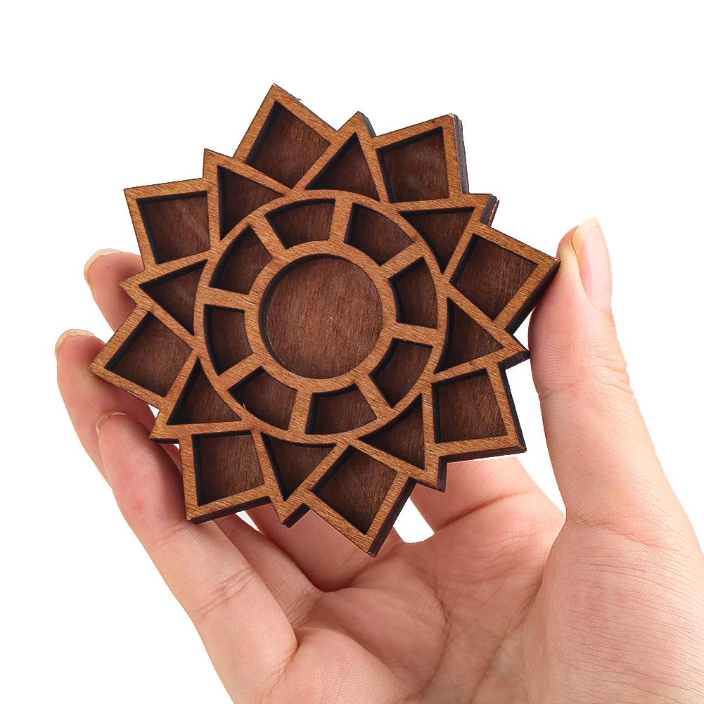 D5 Miniature Figurines Trinket Shelf Wood Mandala Crystal Stone Mineral Specimen Display Storage Box Candy Toy Scene Decor Tray