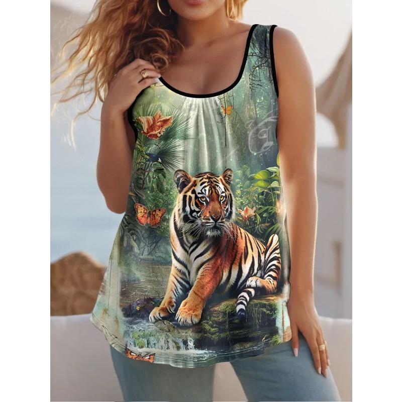 Summer Creative Colorful Beautiful Butterfly Print Women's Sleeveless Vest Casual Loose Fashionable Comfortable Vest