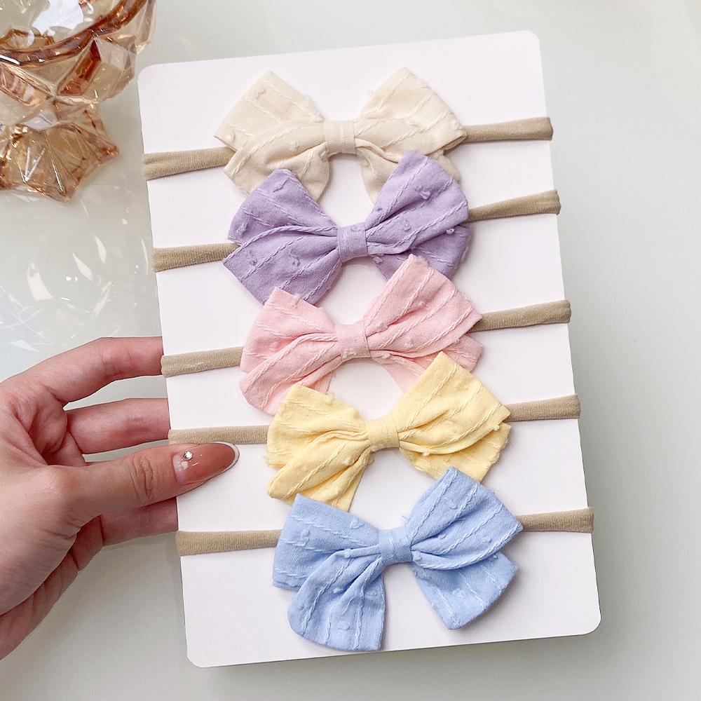 5Pcs/Set Cotton Linen Bows Headband for Girls Newborn Nylon Elastic Hair Bands Toddler Hairbands Headwear Baby Hair Accessories