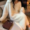 Lazy wind gentle white knee sweater skirt women's winter new 2025 thickened water imitation wool long dress women