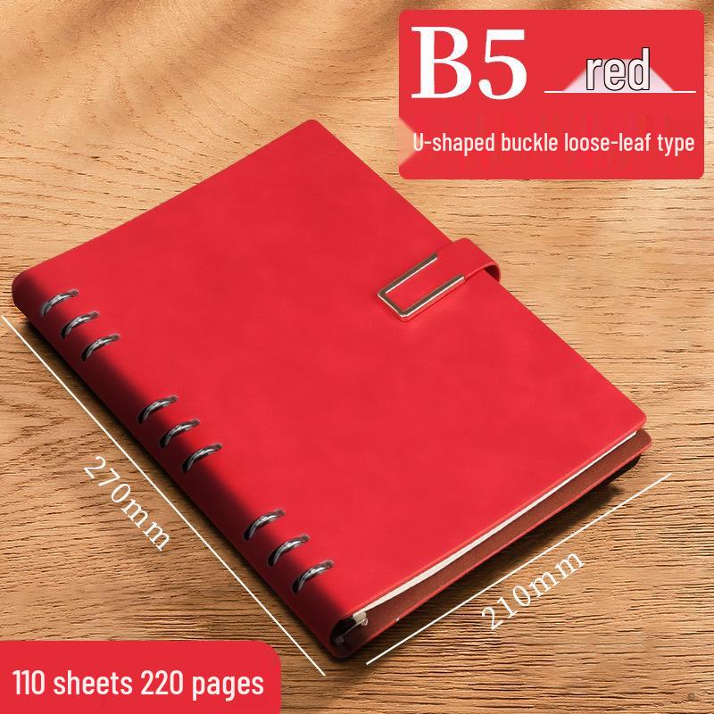A5 Leather Business Notebook with Logo Printing, Thick Ring Binder & Buckle Closure - Perfect for Office Notes
