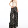 Q2523 Neutral Camo Wide-Leg Women's Jeans - Spring/Autumn New Arrival, Loose Fit, Floor-Length.