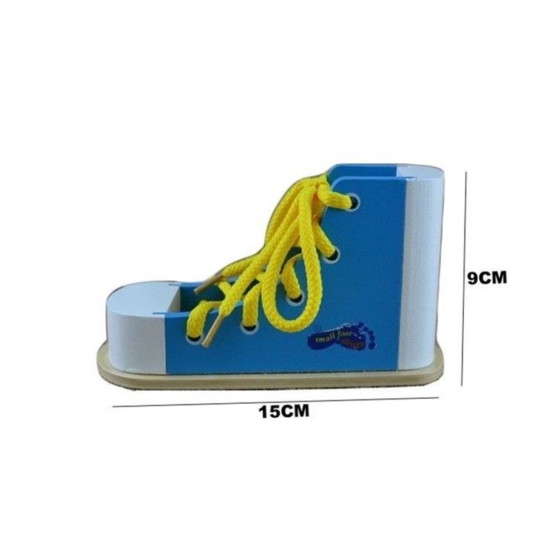 Montessori Wooden Lacing Shoes Educational Toy for Children