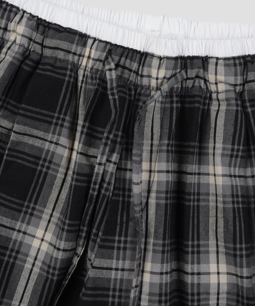 Beodeonteu Check Layered Single-Pleat Wide Pants [Black]