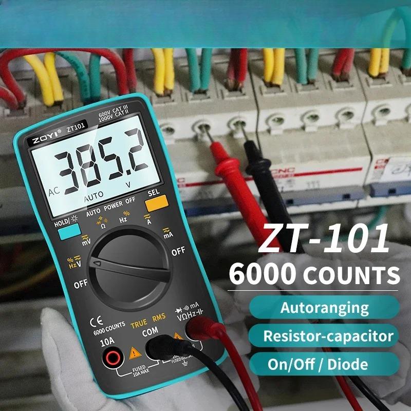 ZT101 Digital Multimeter Backlight AC/DC Ammeter 6000 Counts AC/DC Ammeter Voltmeter Ohm Portable Meter Voltage Electrician Tool