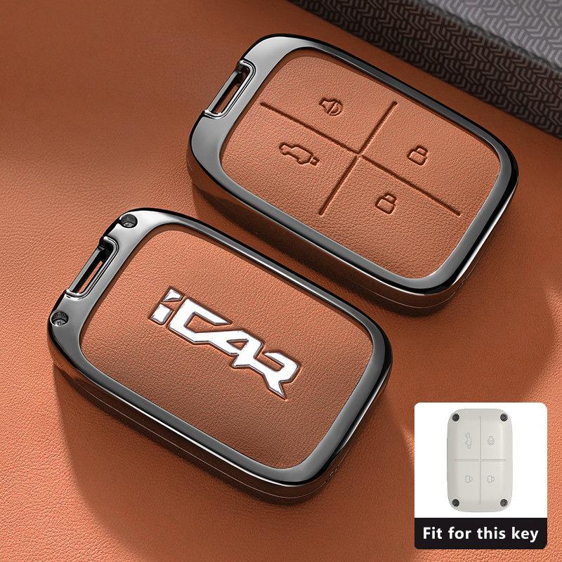 

Zinc Alloy Leather Key Case for Chery Icar 2025 ICAR V23 2026 Car Smart Remote Cover Holder Keychain Fob Accessories (as the picture,for ICAR V23)