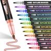 Dual-Tip Metallic Outline Pens Fluorescent Marker with Colorful Borders Smooth Tip Highlighters for Cards Crafts & Notes