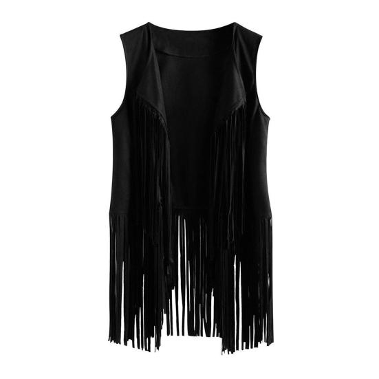 

Женский жилет с бахромой, ретро безрукавка, ковбойский западный наряд, кардиган с кисточками с открытой передней частью, верхняя одежда M