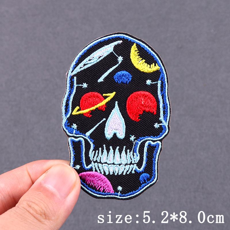 Punk Skull Embroidery Patch Iron On Patches For Clothes Landscape Embroidered Patches For Clothing Hip Hop Patch Stickers Badges
