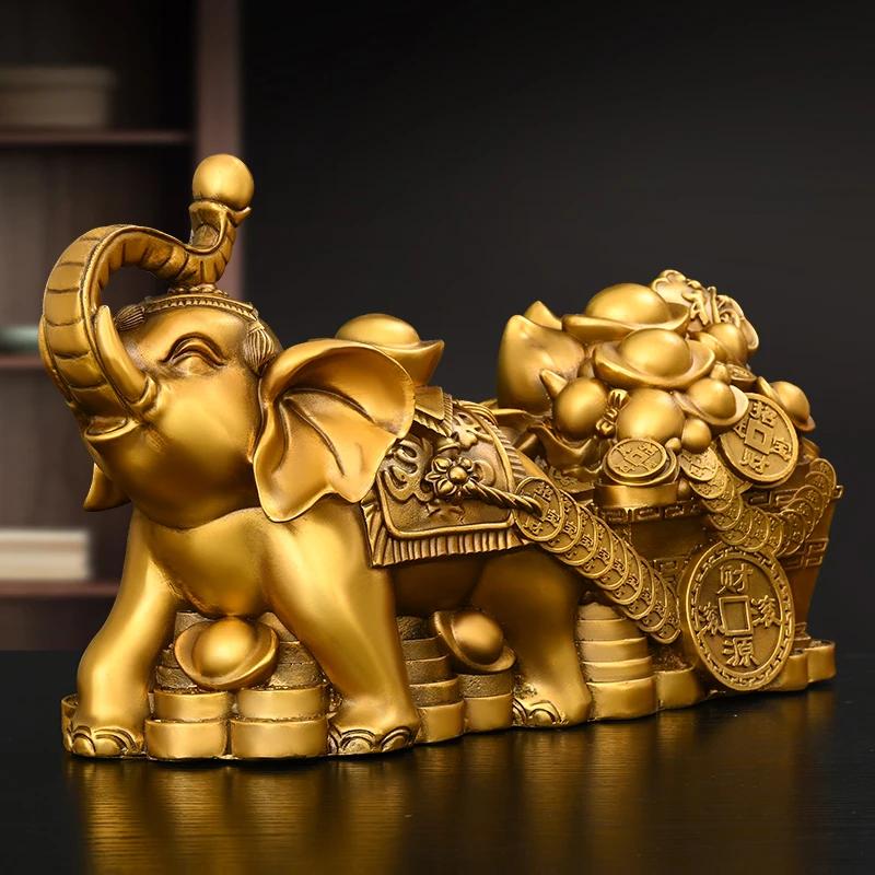Copper Feng Shui Elephant Ornaments Pull Yuanbao Jubilee Ruyi Elephant Home Office Desktop Decor