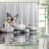 Green Bamboo Zen Shower Curtains Set, Spa Stones and Orchids Flowers Polyester Fabric Bath Curtain with Hooks Bathroom Decor