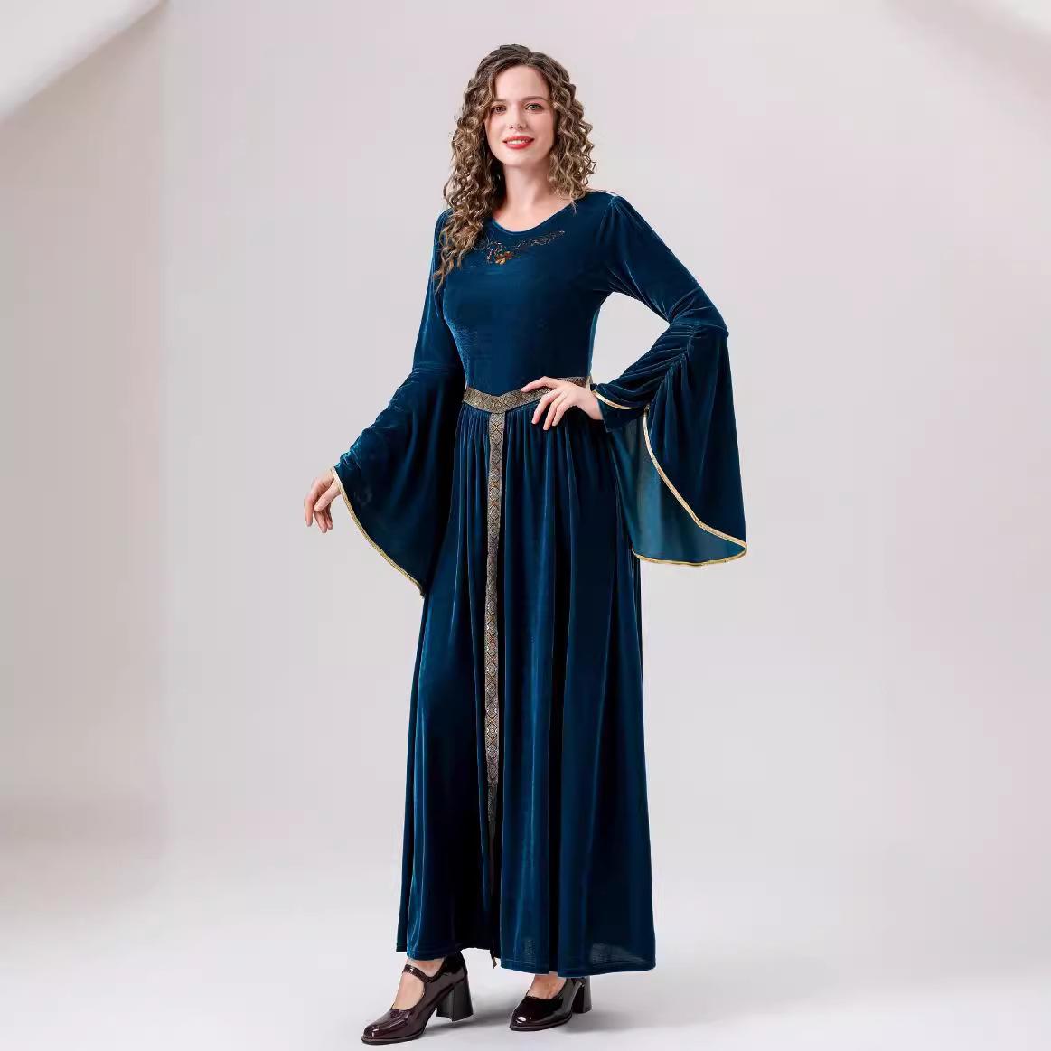 

Средневековые Костюмы Эпохи Возрождения Женское Длинное Ретро Платье Длинная Юбка с Расклешенными Рукавами Хэллоуин L синий