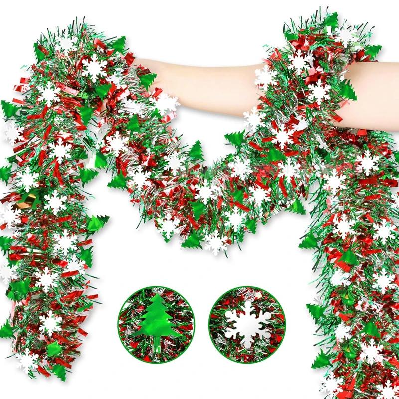 Christmas Tinsel Garlands Decoration Bar Tops 2/10M Red Green Wreath Xmas Tree Ornaments Party Home Staircase Decor Pendant Prop