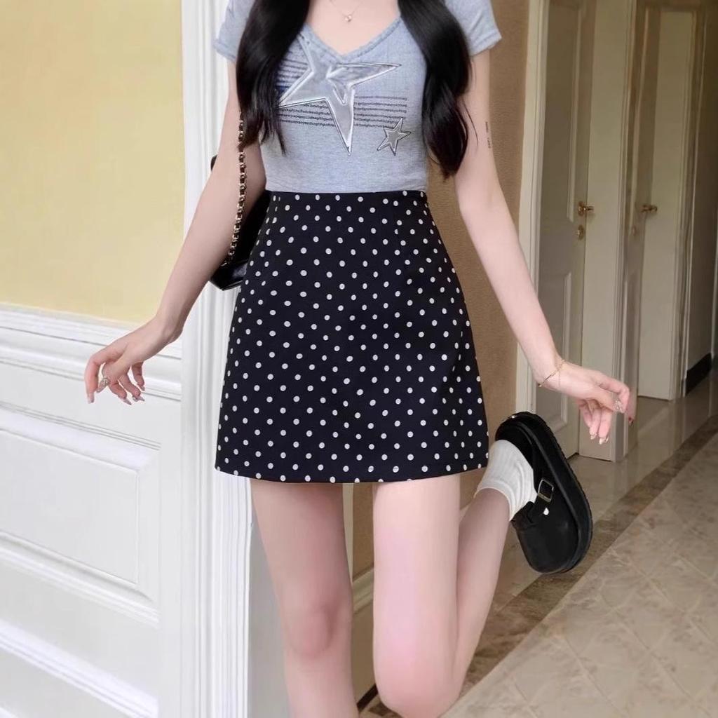 Yeyuan Spódnica Mini z Wysokim Stanem i Linią A w Kropki w Moreli – Letni Styl Casual dla Kobiet
