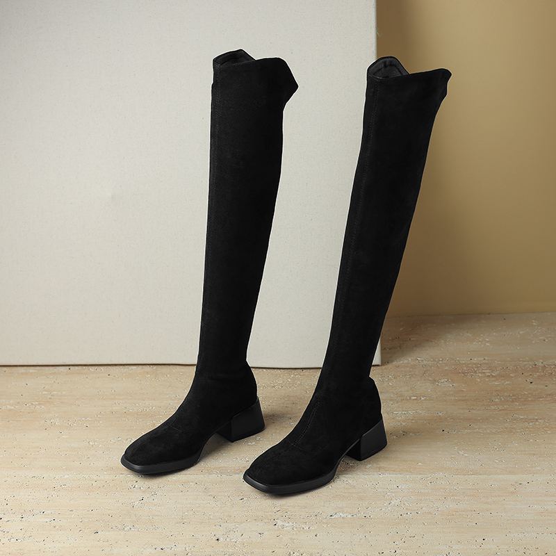 Krazing Pot Flock Autumn Winter Shoes Med Heels Size 43 Over-the-knee Boots Beauty Lady Slip On Elastic Thigh High Boots