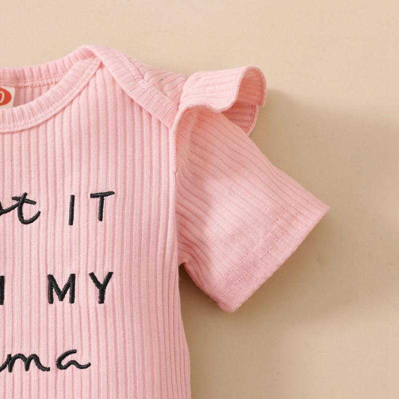 0-18 měsíců Baby Girls Set Oblečení Dopisy Vyšívané Dárky s krátkým rukávem+Květinové šortky + Čelenka 3ks Letní outfity