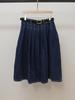 New French Retro A-Line Midi Denim Skirt with Belt