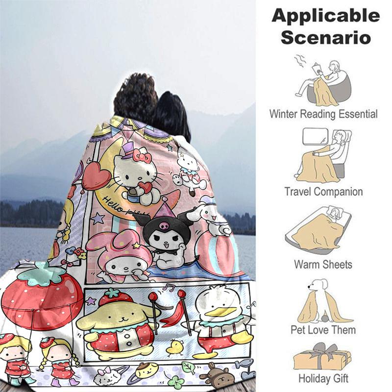 1pc Hello Kitty and Friends Sweet Shop Blanket, Seasonal Universal Home Decorative Throw Blanket, Living Room, Travel, Camping, Car Blankets, Beach, O