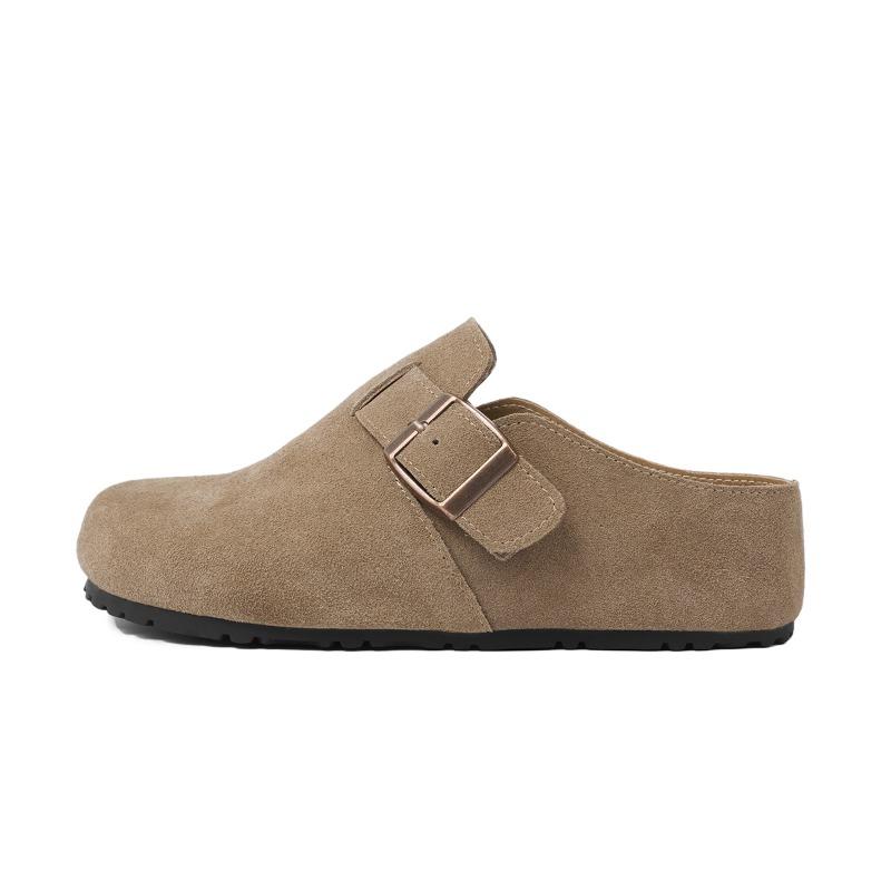 Cowhide Version~ Inner Height Increase Cm Women's Leather Thick-soled Casual Shoes Soft-soled Bag Head Half Slippers