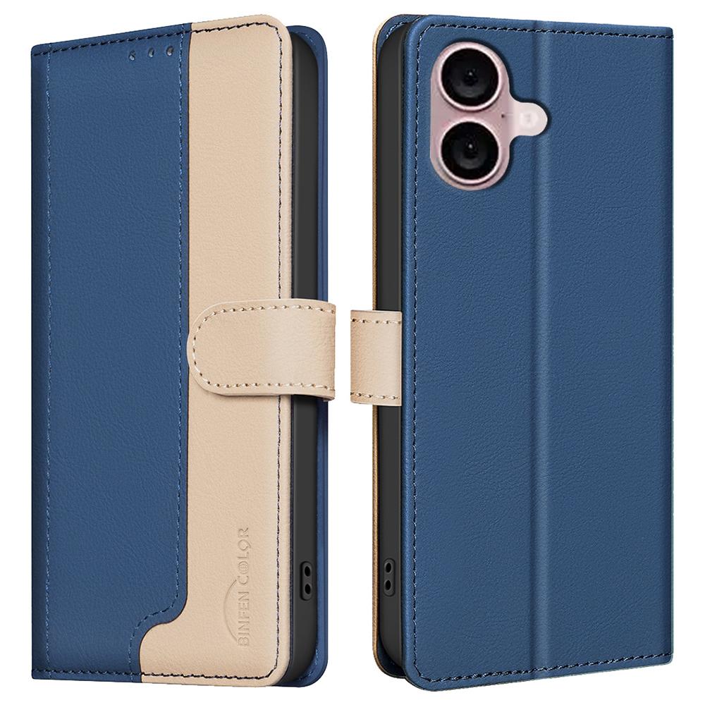 

For iPhone 16 Plus Case RFID Blocking Folio Flip Leather Phone Cover Blue