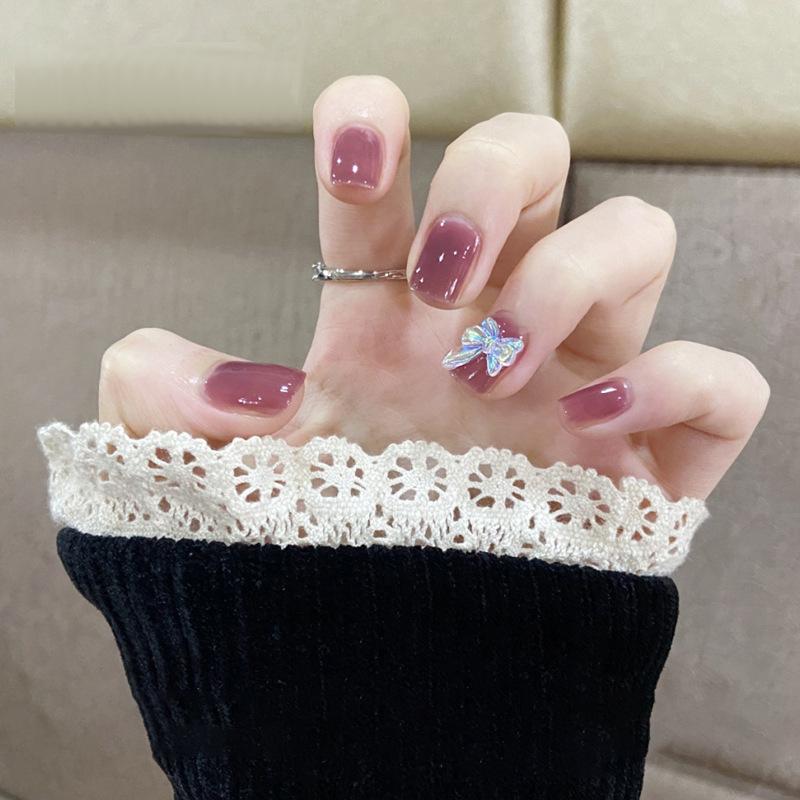 24Pcs Pink Silver Glitter Diamond Fake Nails Long Ballerina Press On Nails Reusable False Nail Tips Set