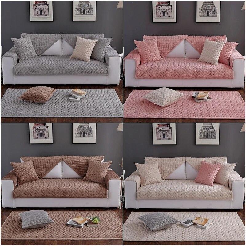 Corner Sofa Cover Universal Polyester Velvet Couch Cover for Living Room 1 2 3 Seats Pet Friendly Reclining Seat