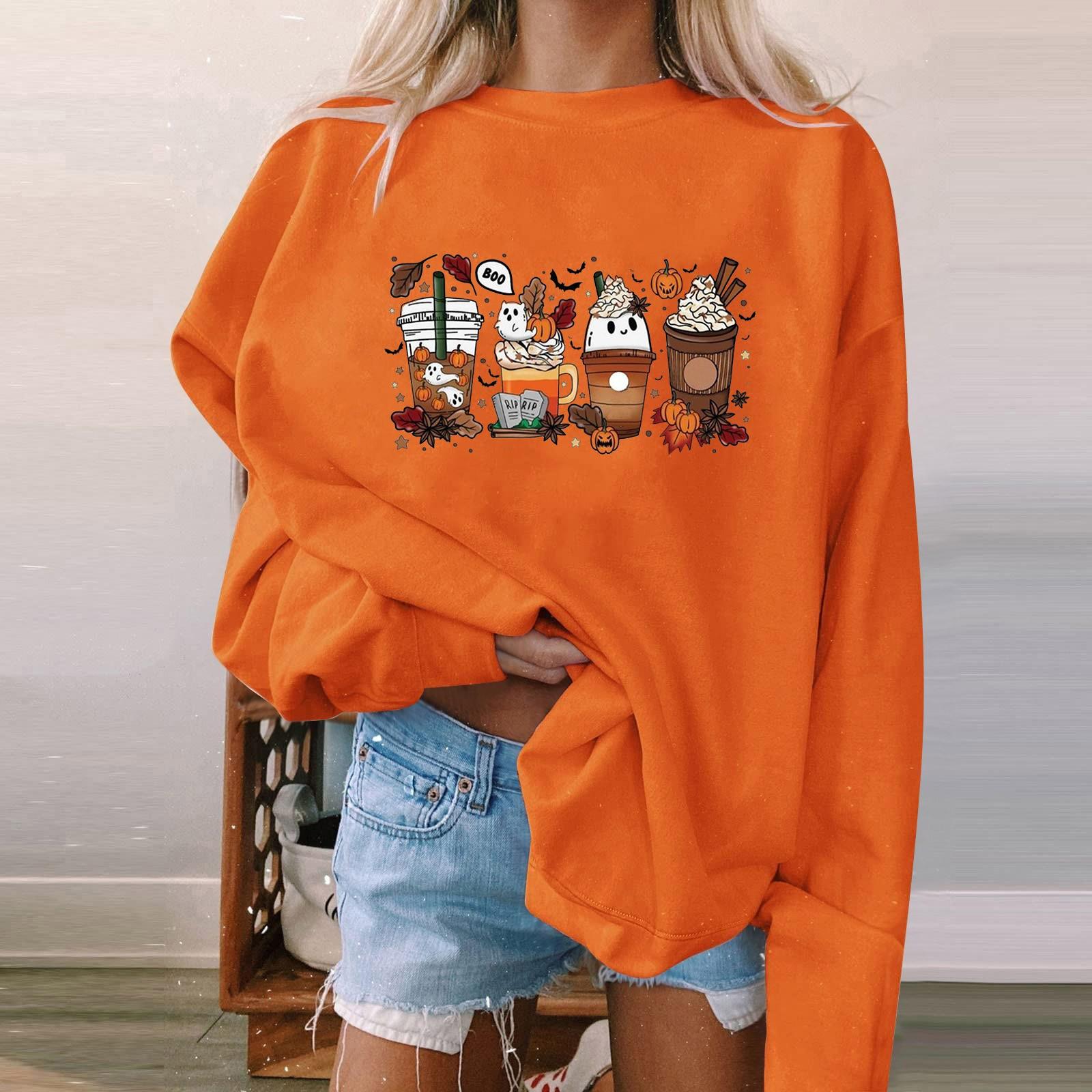 

Женская мода, повседневный пуловер с длинными рукавами и капюшоном, толстовка с принтом на Хэллоуин XXL оранжевый