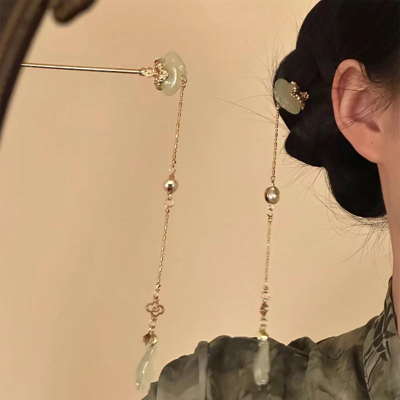 Vintage Chinese Style Pearl Tassel Hair Clips Enamel Flower Hair Pins For Women Hanfu Wedding Hair Accessories