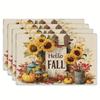 Rectangular Placemats for Kitchen and Dini 4pcs Set of Sunflower "Hello Fall" Printed Placemats - Natural Atmosphere Table Mats