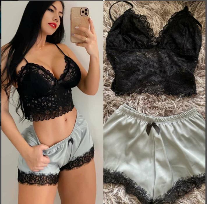

European & American Lace Camisole & Sexy Bathrobe Set – Wear Indoors or Out Extra Large серый