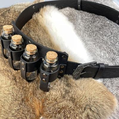 Alchemist Theme Waist Belt with 4 Potion Holder for Medieval Enthusiasts Cosplay Costume Belt Masquerades Props PU Belt