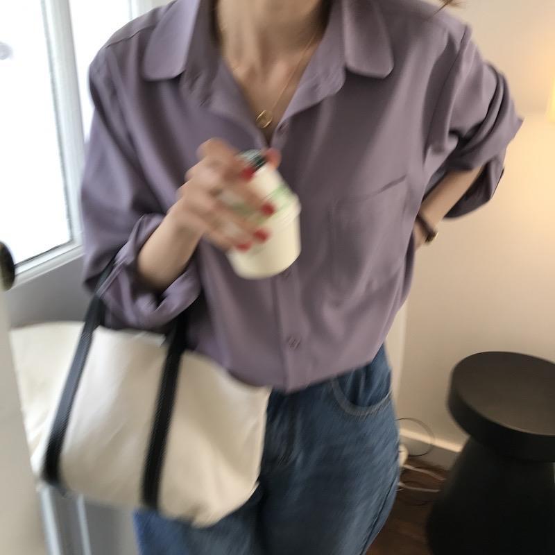 2024 French Chic Women's Long Sleeve Lapel Shirt - Elegant Korean Style, Solid Color, Autumn Fashion