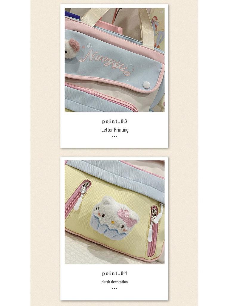 Japanese-Style Color-Block Tote Bag for Students: Lightweight, Large Capacity, Single-Shoulder Design