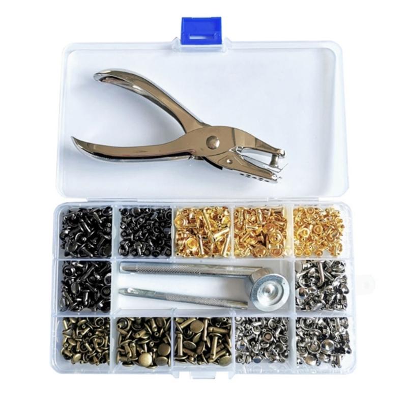 

480 Sets Leather Rivets Double Caps Rivets Tubular Metal Studs with 3 Setting Tool Punch Plier for Leather Craft Repair 1