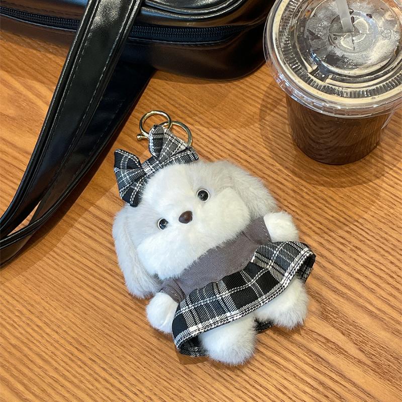 

Cute Plush Dog Keychain Bow Plaid Skirt Puppy Bag Charm Soft Stuffed Animal Pendant Backpack Hanging Decoration Couple Gift серый