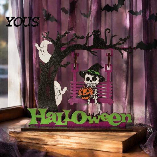 Tiered Tray Seasonal Decor Funny Halloween Desktop Swing Decor, Spooky Home for Living Room Holiday Party Table Centerpieces Tabletop, Gothic