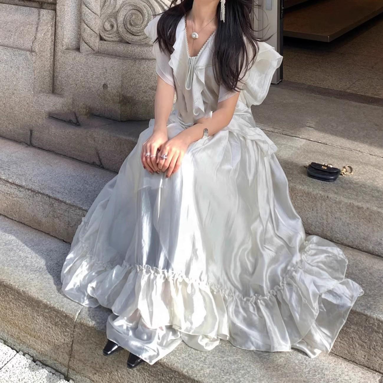 Ouyang Nana Acetate Ruffle Tie Dress Small светло-зеленый