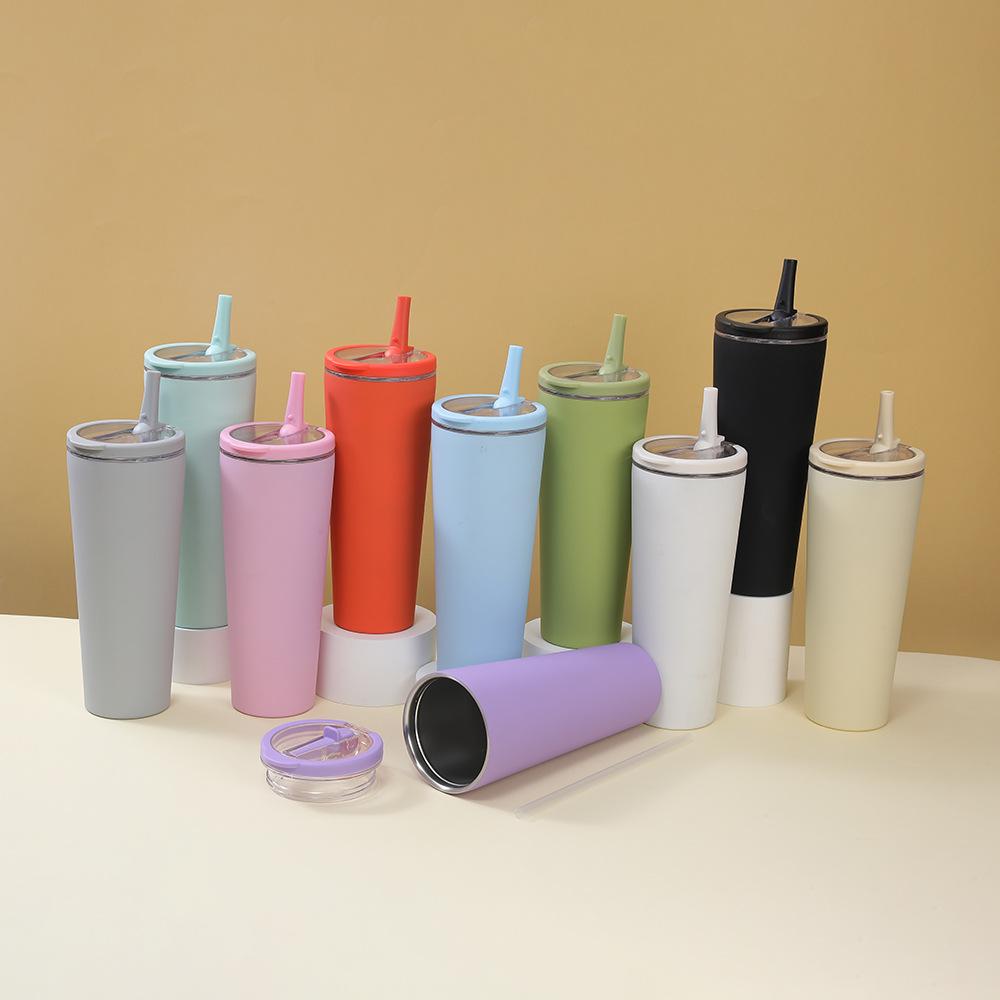 Ring Handle 304 Stainless Steel Thermos Cup Office Folding Straw Cup High Value Random Cup