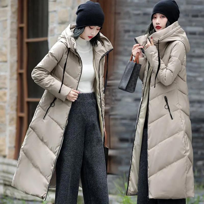 Women's Winter Hooded Medium-length Cold Jacket Solid Color Slim Daily Jacket