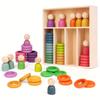 Montessori Toys Wooden Color Sorting Stacking Rings Toy Rainbow Peg Dolls Counting Toys Circular Building Blocks for Toddlers