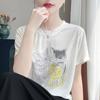 Summer Lyocell Ladies Crew Neck Loose Print T-Shirt Casual Short Sleeve Versatile Top