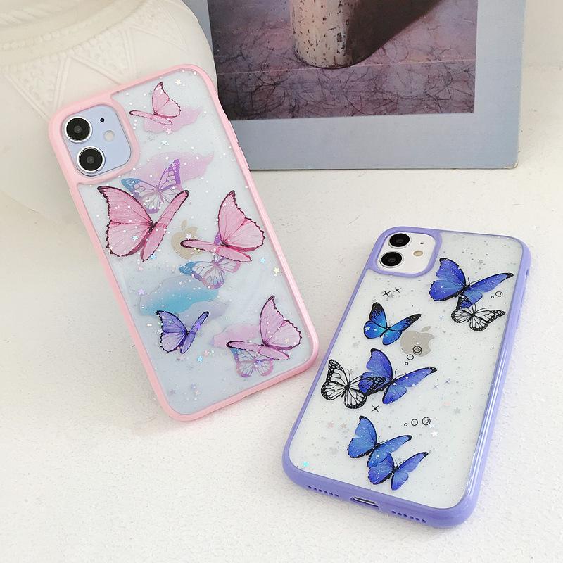 Koupit Cute Laser Purple Butterfly Phone Case For Iphone 12 Pro 12 Mini 11 12 Pro Max Se Xr X Xs Max 7 8 Plus Glitter Clear Silicone Phone Cover Case