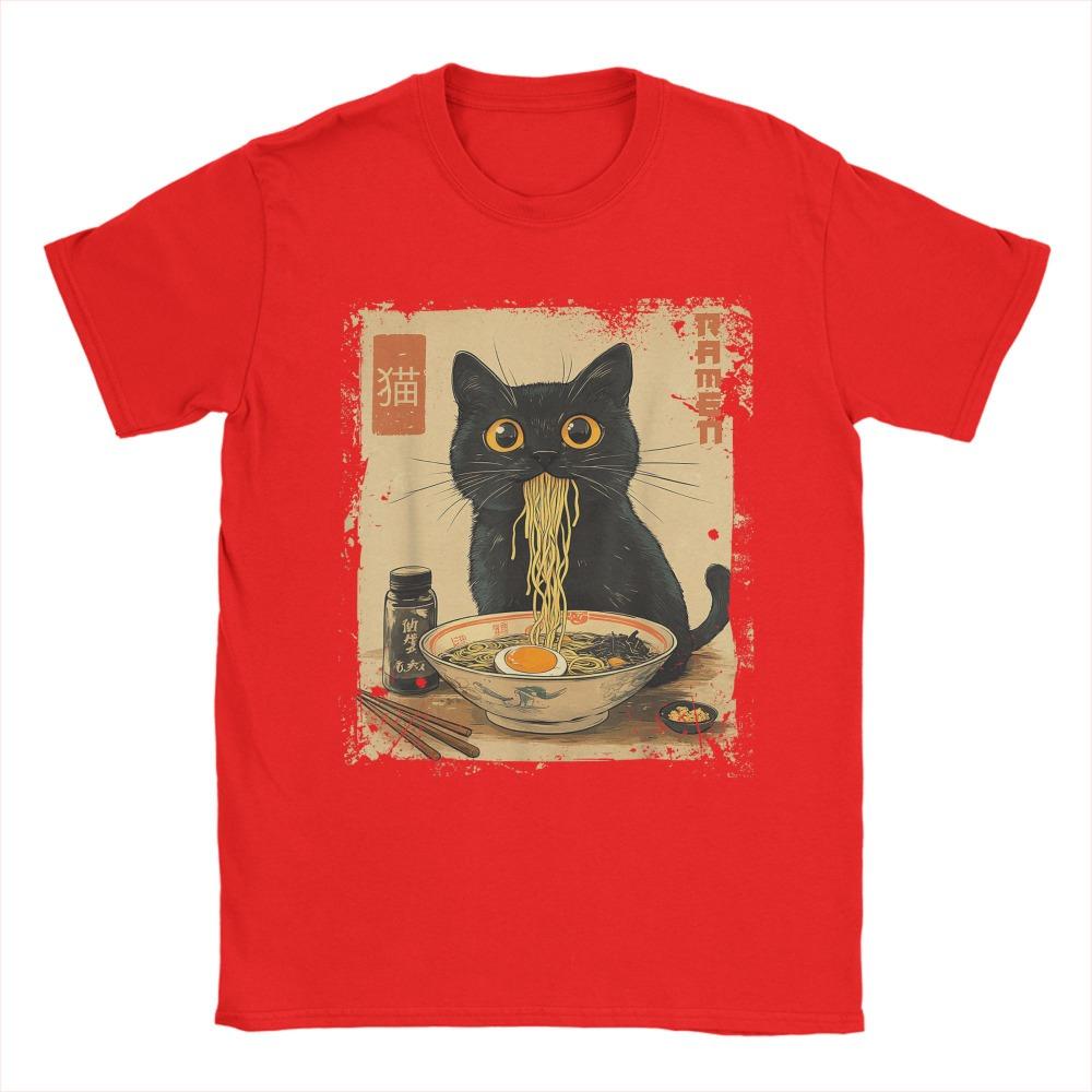 Cute Anime Ramen Cat T-Shirt for Women - Novel Round Neck Short Sleeve T-Shirt Gift Clothing Graphic T Shirts Summer Streetwear